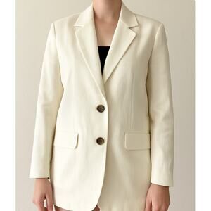 ASOS Cream Oversized Suit Jacket Boyfriend Single Breasted Blazer Jacket Size 8